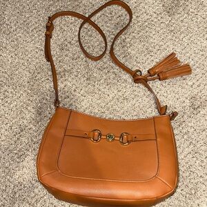 Anne Klein Tan Crossbody Bag with Adjustable Strap and Tassel